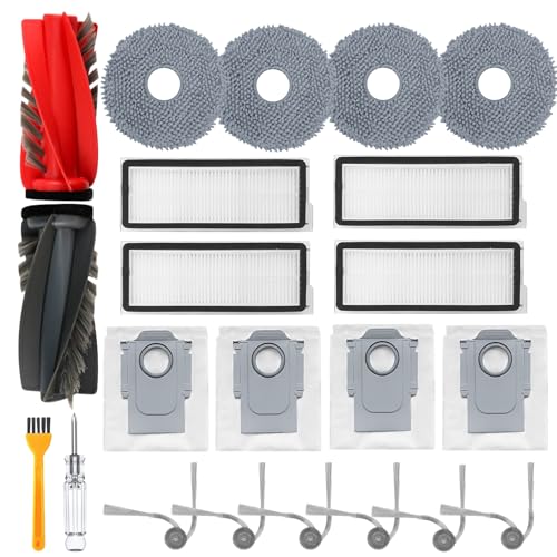 Zubehör Ersatzteil für Roborock Qrevo Curve/für Roborock Qrevo Edge Staubsauger, 1 Paar Hauptbürste, 4 Hepa Filter, 4 Staubbeutel, 4 Wischpads, 6 Seitenbürsten, 1 Bürste, 1 Schraubendreher 22 Stück von Bibemorol
