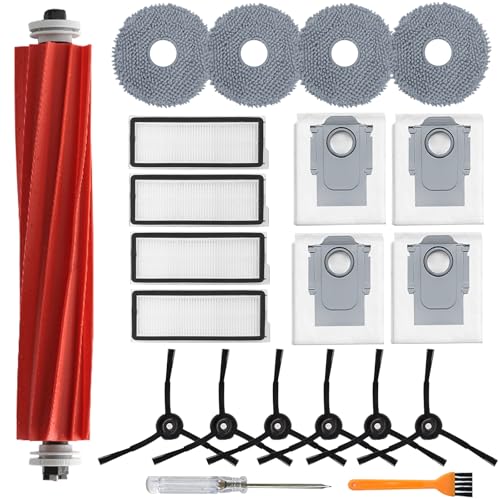 Zubehör Ersatzteil für Roborock Qrevo S/Qrevo Pro/Qrevo MaxV Staubsauger, Zubehörset mit 1 Hauptbürste, 4 Hepa Filter, 4 Staubbeutel, 4 Wischpads, 6 Seitenbürsten, 1 Bürste, 1 Schraubendreher 21 Stück von Bibemorol