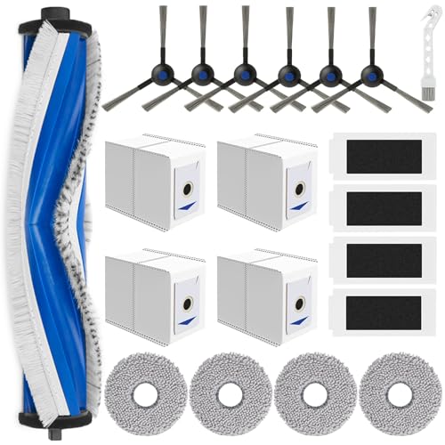 Zubehör für Ecovacs Deebot T30 Pro Omni/T30 Omni Saugroboter, Ersatzteile mit 1 Hauptbürste 4 HEPA Filter 4 Wischtücher 4 Staubbeutel 6 Seitenbürsten 1 Reinigungsbürste Ersatz 20 Stück von Bibemorol