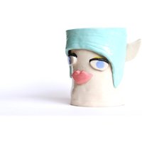 Handgemachte Keramik Gesicht Vase Skulptur Ton Portrait Planter Handgemachte Keramik Gesicht Vase Skulptur Ton Portrait Planter von Biberklau