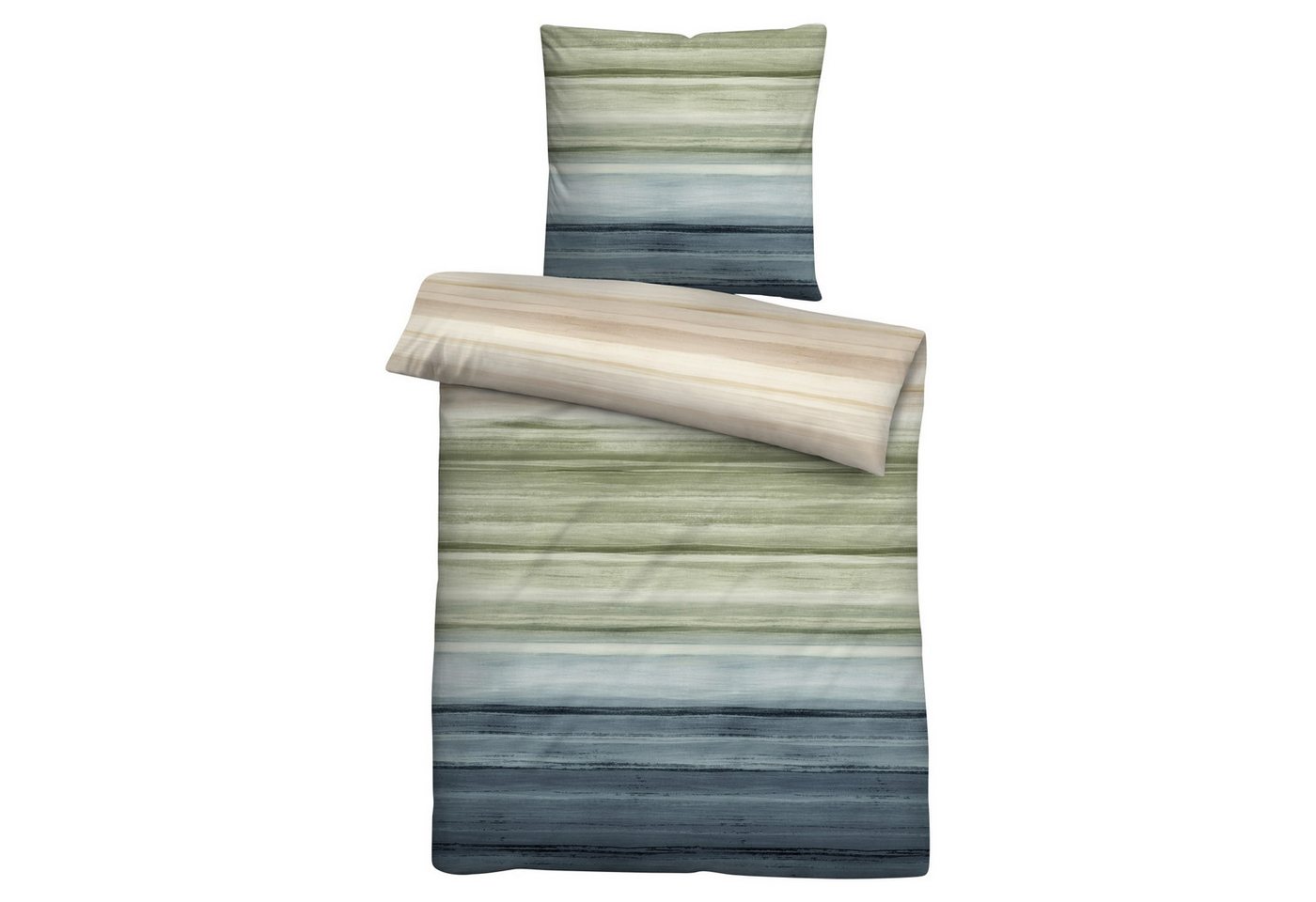 Biberna Bettwäsche HERIE, Pistaziengrün, Blau, Beige, Baumwolle, Mako-Satin, mit Reißverschluss, 135 x 200 cm Biberna Bettwäsche HERIE, Pistaziengrün, Blau, Beige, Baumwolle, Mako-Satin, mit Reißverschluss, 135 x 200 cm von Biberna