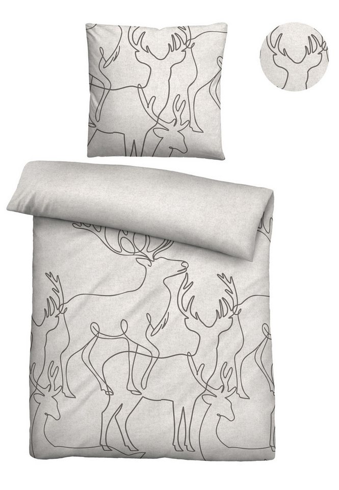 Biberna Bettwäsche 0840517, Flanell, 2 teilig, kuschelig warm, samtweich, Melange, 100% Baumwolle, made in Germany von Biberna