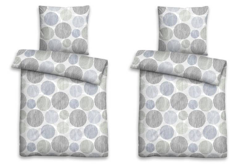 Biberna Bettwäsche BANYA, 135 x 200 cm, Grau, Polyester, Kreise, Mikrofaser, 4 teilig, mit Reißverschluss von Biberna