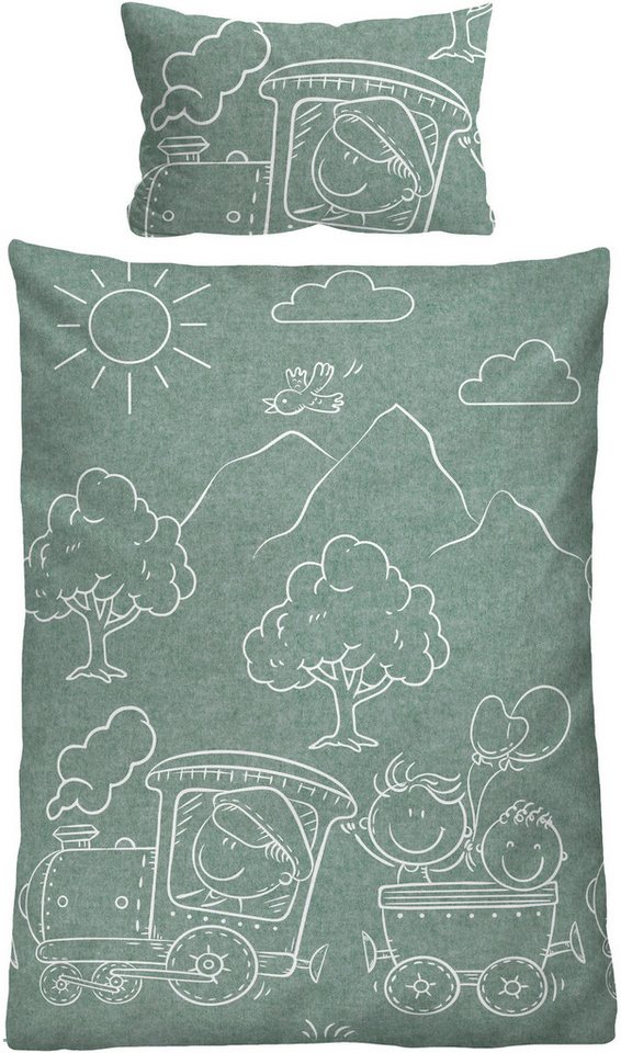 Biberna Kinderbettwäsche 0840521, Flanell, 2 teilig, kuschelig warm, samtweich, Melange, 100% Baumwolle, made in Germany von Biberna