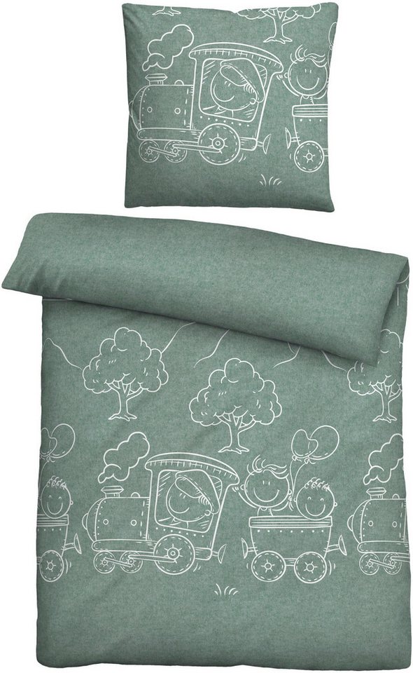 Biberna Kinderbettwäsche 0840521, Flanell, 2 teilig, kuschelig warm, samtweich, Melange, 100% Baumwolle, made in Germany von Biberna