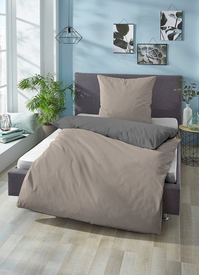 Biberna Wendebettwäsche Alma in Gr. 135x200, 155x220 oder 200x200 cm, Linon, 2 teilig, Bettwäsche aus Baumwolle, Reißverschluss, Bettwäsche mit Wendeoptik von Biberna