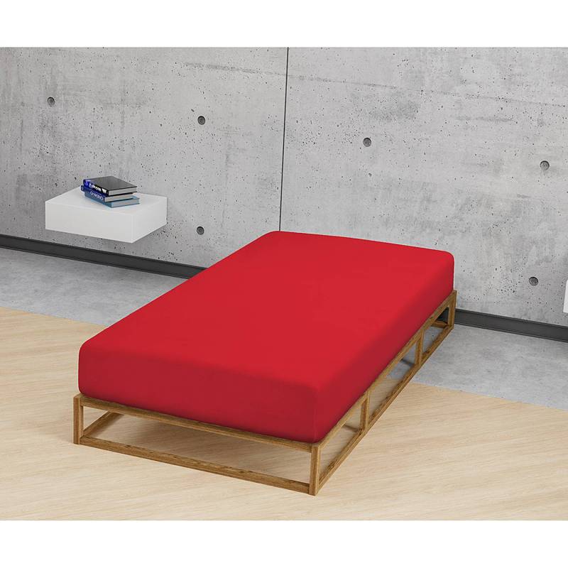 home24 Frottee-Stretch-Spannbettlaken 0012344 140-160 x 200 cm Rot/Rot von home24
