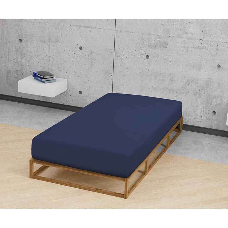 home24 Frottee-Stretch-Spannbettlaken 0012344 140-160 x 200 cm Blau/Marineblau von home24