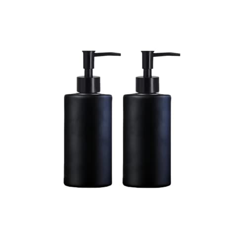 2 Stück Matt-schwarz Glas Seifenspender, Bibilan 350ml Nachfüllbare Flüssigglasflasche für die Handwäsche, Spülmittel, Shampoo-Lotionsflasche mit Pumpe für Badezimmer Arbeitsplatte Küche Waschküche von Bibilan