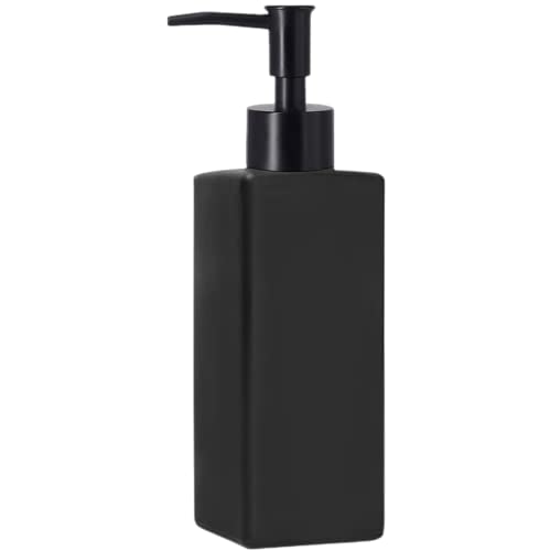 Matt-schwarz Glas Seifenspender, BIKALAN 350ml Nachfüllbare Flüssigglasflasche für die Handwäsche, Spülmittel, Shampoo-Lotionsflasche mit Pumpe für Bad Dusche Arbeitsplatte Küche Waschküche von Bibilan