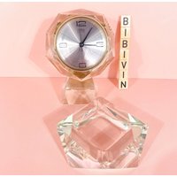 Tischuhr Aus Kristallglas Von Ahs Mit Glasaschenbecher Original Vintage 70Er/80Er Jahre von Bibivin