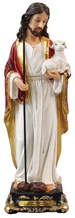 Biblegifts Jesus-Guter Schäferhund, Florentinische Statue, 13 cm, traditionelles italienisches Design, Kunstharz, Christus mit Lamm in Goldkollektion von TESTEL