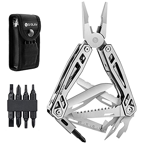 Geschenke für Männer, BIBURY Multitool 21 in 1, Multi-Tool mit Zange Klappmesser, Faltbares Multifunktion Zange Werkzeug mit 4 Bit & Tragbare Tasche für Outdoor Camping, Reparieren-Schwarzer Rand von BIBURY