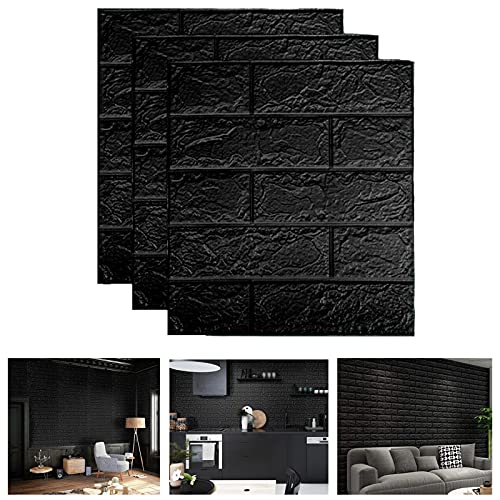 3D Tapete Wandpaneele Selbstklebend,10 Stück Abnehmbarer Brick Wand Aufkleber 3D Brick Tapete,Brick Pattern Wallpaper Wandaufkleber, für Wohnzimmer Schlafzimmer Kinderzimmer (35 * 38.5cm, Schwarz) von Bibykivn