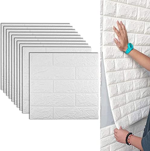 3D Tapete Wandpaneele Selbstklebend,10 Stück Abnehmbarer Brick Wand Aufkleber 3D Brick Tapete,Brick Pattern Wallpaper Wandaufkleber, für Wohnzimmer Schlafzimmer Kinderzimmer (35 * 38.5cm, Weiß) von Bibykivn