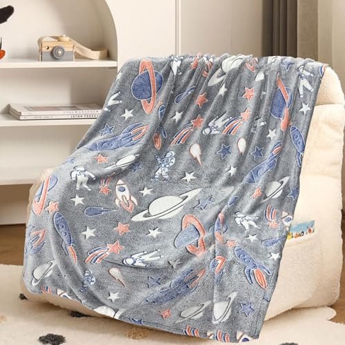 Bibykivn Einhorn Decke Kuscheldecke Kinder - Decke Leuchtet im Dunkeln, Flauschig Kinderdecken, Sofadecke für 1-10 Jährige Mädchen und Jungen, Weiche Wohndecke für Geschenk (Rakete, 120 x 150cm) von Bibykivn