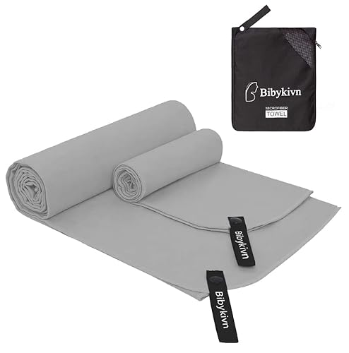 Bibykivn Mikrofaser Handtuch Set - (180x80cm Badetuch + 80x40cm Gesichtstuch) - Weich und Leicht Reisehandtuch - Saugstark Schnelltrocknendes Sporthandtuch für Fitnessstudio - Kompakt Strandtuch von Bibykivn