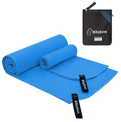 Bibykivn Mikrofaser Handtuch Set - (180x80cm Badetuch + 80x40cm Gesichtstuch) - Weich und Leicht Reisehandtuch - Saugstark Schnelltrocknendes Sporthandtuch für Fitnessstudio - Kompakt Strandtuch von Bibykivn