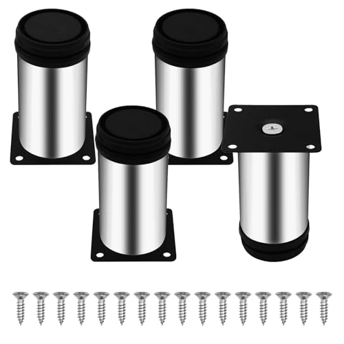 Bibykivn Möbelfüße Verstellbar 4er Set Edelstahl Schrankfüße Höhenverstellbar Möbelbeine Metall, 12cm-13cm Möbelfüsse DIY Dchrankfüsse für Möbel Sofa Bett Nachttisch Schrank Kabinett (12cm, Silber) von Bibykivn