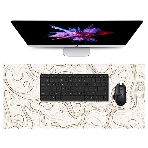 Bibykivn Schreibtischunterlage, 90 x 40cm Office Mauspad, Rutschfester Schreibtischschutz, Laptop Tischunterlage, Tastaturunterlage, Premium Mousepad für Büro und Zuhause, Vernähte Kanten (Weiß) von Bibykivn