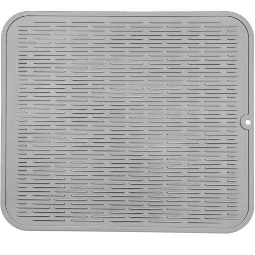 Bibykivn Silikon Abtropfmatte für Geschirr - 60 x 40 cm Abtropfmatte für Geschir, BPA-frei, Geschirr Trockenmatte, Hitzebeständig, rutschfest, Spülmatte Abtropfunterlage mit Bürste (Grau, 60 x 40 cm) von Bibykivn