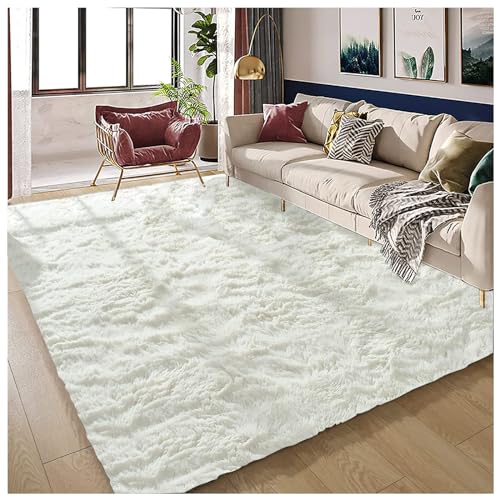 Bibykivn Shaggy Modern Teppich, Teppichunterlage Antirutschmatte, Als Faux Bett-Vorleger oder Matte, Langflor Teppiche für Wohnzimmer Schlafzimmer, Esszimmer oder Kinderzimmer (Beige, 120x200 cm) von Bibykivn