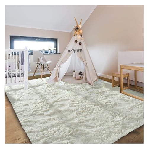 Bibykivn Teppich Flauschig Wohnzimmer Hochflor Teppiche, Anti-Rutsch Unterseite Waschbarer Teppich, Komfortabler Shaggy Langflor Teppich, Schlafzimmer Weich Carpet Groß (Cremefarben, 80x160 cm) von Bibykivn