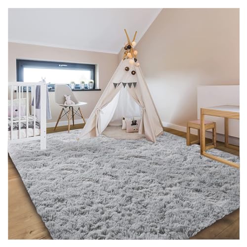 Bibykivn Teppich Flauschig Wohnzimmer Hochflor Teppiche, Anti-Rutsch Unterseite Waschbarer Teppich, Komfortabler Shaggy Langflor Teppich, Schlafzimmer Weich Carpet Groß (Grau, 120x160 cm) von Bibykivn