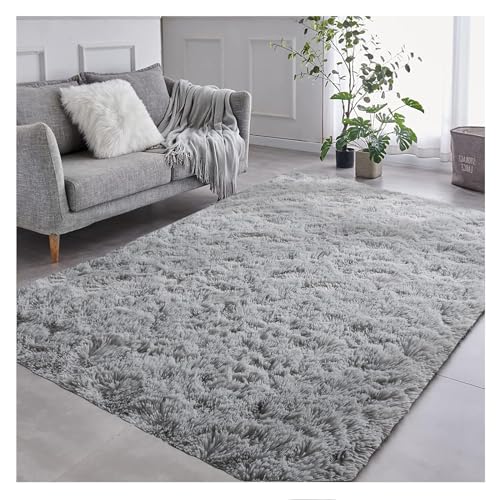 Bibykivn Teppich Flauschig Wohnzimmer Hochflor Teppiche, Anti-Rutsch Unterseite Waschbarer Teppich, Komfortabler Shaggy Langflor Teppich, Schlafzimmer Weich Carpet Groß (Grau, 120x200 cm) von Bibykivn