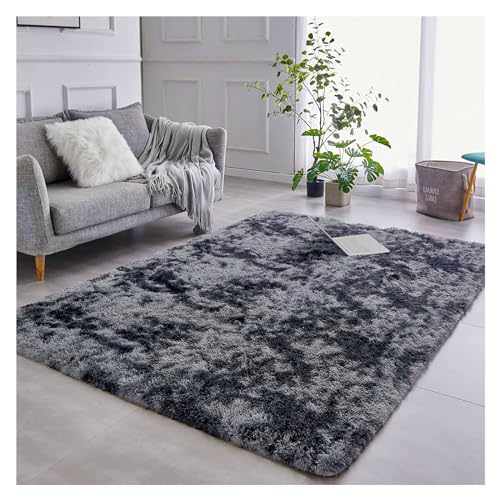 Bibykivn Teppich Wohnzimmer Hochflor Teppiche Waschbarer, 120x160cm Moderner Langflor Teppiche Anti-Rutsch Unterseite Carpet, Weich Teppich Groß für Wohnzimmer Schlafzimmer Schlafsaal (Dark Gray) von Bibykivn