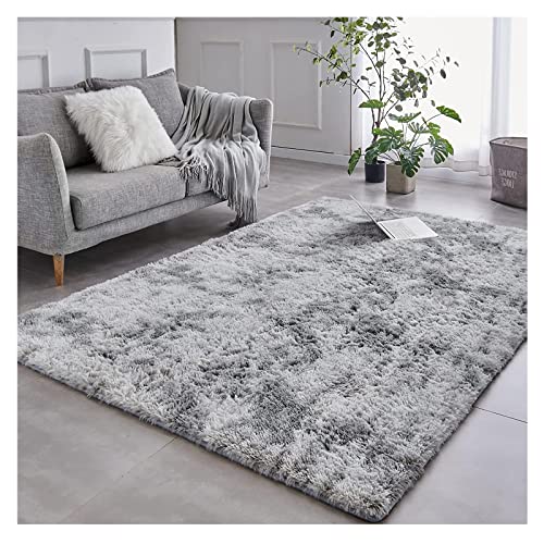 Bibykivn Teppich Wohnzimmer Hochflor Teppiche Waschbarer, 120x160cm Moderner Langflor Teppiche Anti-Rutsch Unterseite Carpet, Weich Teppich Groß für Wohnzimmer Schlafzimmer Schlafsaal (Light Grey) von Bibykivn