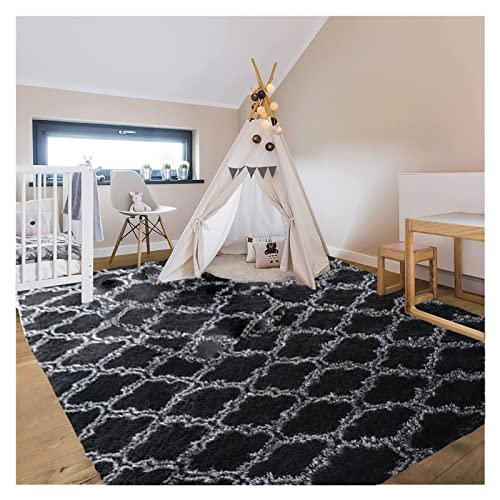 Bibykivn Teppich Wohnzimmer Hochflor Teppiche Waschbarer, 120x200cm Moderner Langflor Teppiche Anti-Rutsch Unterseite Carpet, Weich Teppich Groß für Wohnzimmer Schlafzimmer Schlafsaal (Grey-White) von Bibykivn