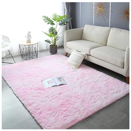 Bibykivn Teppich Wohnzimmer Hochflor Teppiche Waschbarer, 120x200cm Moderner Langflor Teppiche Anti-Rutsch Unterseite Carpet, Weich Teppich Groß für Wohnzimmer Schlafzimmer Schlafsaal (Hell Pink) von Bibykivn