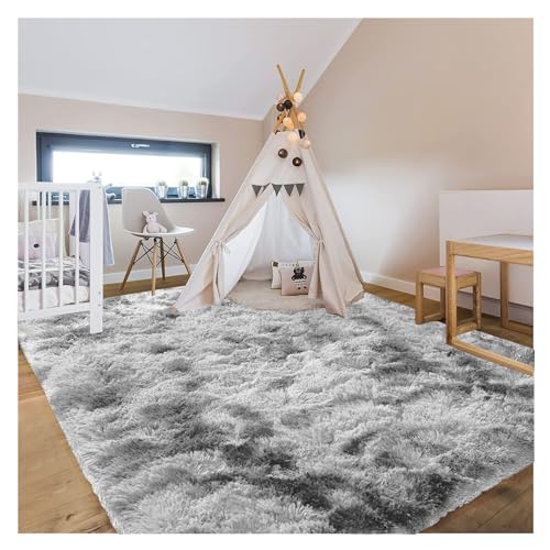 Bibykivn Teppich Wohnzimmer Hochflor Teppiche Waschbarer, 120x200cm Moderner Langflor Teppiche Anti-Rutsch Unterseite Carpet, Weich Teppich Groß für Wohnzimmer Schlafzimmer Schlafsaal (Light Grey) von Bibykivn