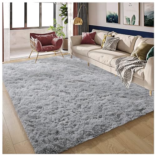 Bibykivn Shaggy Modern Teppich, Teppichunterlage Antirutschmatte, Als Faux Bett-Vorleger oder Matte, Langflor Teppiche für Wohnzimmer Schlafzimmer, Esszimmer oder Kinderzimmer (Grau, 80x160 cm) von Bibykivn