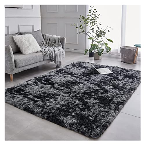 Bibykivn Teppich Wohnzimmer Hochflor Teppiche Waschbarer, 140x200 cm Moderner Langflor Teppiche Anti-Rutsch Unterseite Carpet, Weich Teppich Groß (Dark Gray, 140x200 cm) von Bibykivn