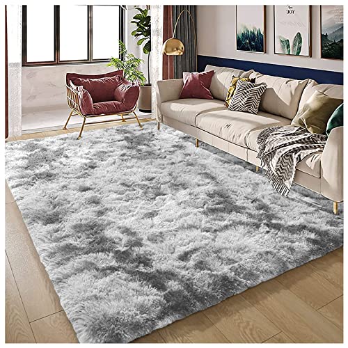 Bibykivn Teppich Wohnzimmer Hochflor Teppiche Waschbarer, 80x160cm Moderner Langflor Teppiche Anti-Rutsch Unterseite Carpet, Weich Teppich Groß für Wohnzimmer Schlafzimmer Schlafsaal (Light Grey) von Bibykivn