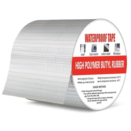 Bibykivn Wasserdichtes Klebeband, Butylkautschuk Aluminiumfolie Tape, Butyl Klebeband ist Abrieb und Hitzebeständiges für Dachleckage, Oberflächenriss, Fensterbankspalt, Rohrbruch (15CM×5M) von Bibykivn