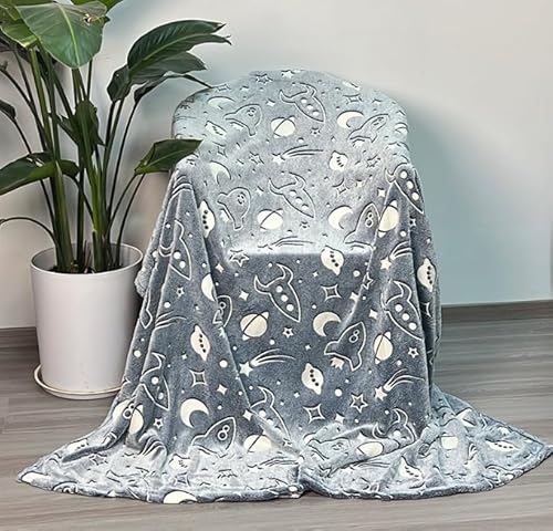 Bibykivn Einhorn Decke Kuscheldecke Kinder - Decke Leuchtet im Dunkeln, Flauschig Kinderdecken, Sofadecke für 1-10 Jährige Mädchen und Jungen, Weiche Wohndecke für Geschenk (Weltraum, 120 x 150cm) von Bibykivn