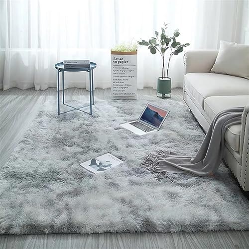 Flauschiger Teppich Wohnzimmer - Batik-teppiche Wohnzimmer Modern mit Anti-Rutsch Unterseite, Hochflor Shaggy Teppiche Langflor für Kinderzimmer, Schlafzimmer Geeignet, Flur (80 x 200 cm, Hellgrau) von Bibykivn