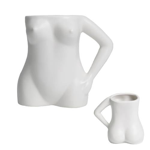 Keramik-Kaffeetasse mit Griff - Künstlerische Tasse, Einzigartiger Espressobecher mit Body-Art Design, Lustige Design-Tasse für Kaffee oder Tee,Porzellantasse als Dekoration oder Geschenk (A, Weiß) von Bibykivn