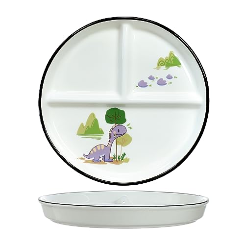 1 x Keramik-Dinosaurier-Portionskontrollteller für rationales Essen, geteilter Dessertteller, Salatteller, Speiseteller, Violett, 20,3 cm von Bicuzat