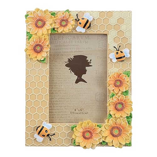 Bicuzat 3D-geprägter Sonnenblumen- und Bienen-Muster, Kunstharz-Kartenrahmen, Fotorahmen, Bilderrahmen für Desktop-Tischplatte, Sonnenblume, 10,2 x 15,2 cm von Bicuzat