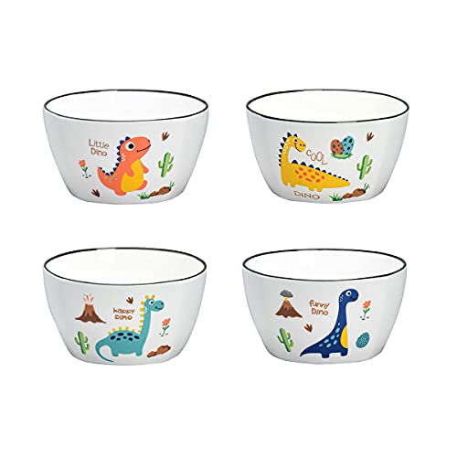 Suppenschüssel-Set aus Keramik, 11,4 cm, niedliches Cartoon-Dinosaurier-Design, Salatschüsseln, Eisschalen, 4 Stück Suppenschüssel-Set aus Keramik, 11,4 cm, niedliches Cartoon-Dinosaurier-Design, Salatschüsseln, Eisschalen, 4 Stück von Bicuzat