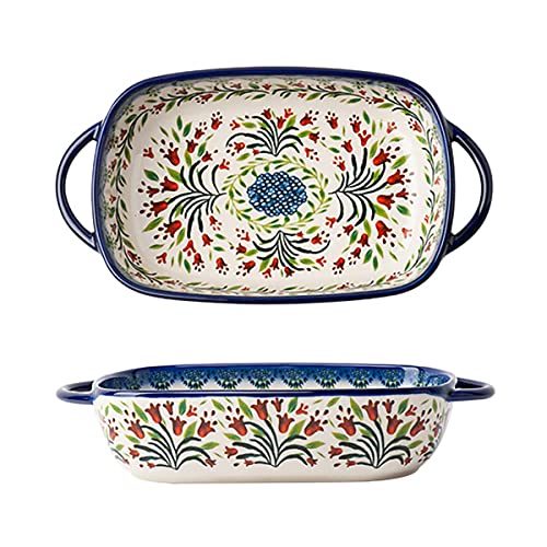 Bicuzat Keramik-Backform, Vintage-Stil, Tulpen-Blumenmuster, Backform, Lasagnepfanne, Backform mit Griffen für Ofen/Kochen/Küche, 1 Stück, 625 ml von Bicuzat