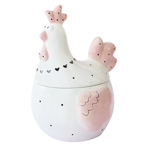 Bicuzat Keramikdose mit Huhn-Hahn-Muster, Oster-Zuckerdose, Keksdose, Vorratsdose mit luftdichtem Deckel, 850 ml, Rosa von Bicuzat