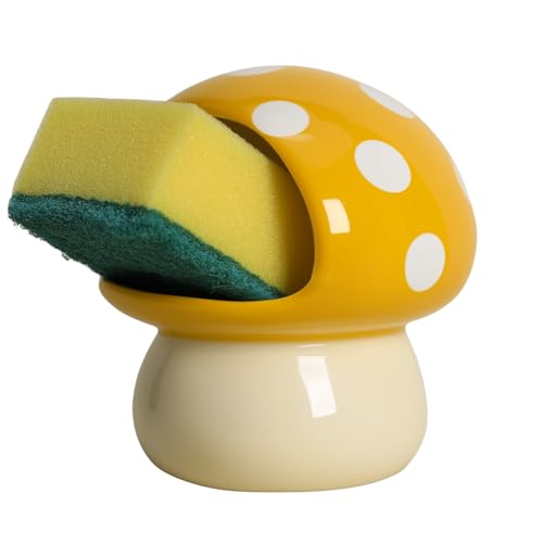 Bicuzat Mini-Pilz-Schwammhalter aus Keramik für Küchenspüle, kompakter Spülbecken-Organizer, Scheuerschwamm und Geschirrschwammhalter, Gelb Bicuzat Mini-Pilz-Schwammhalter aus Keramik für Küchenspüle, kompakter Spülbecken-Organizer, Scheuerschwamm und Geschirrschwammhalter, Gelb von Bicuzat
