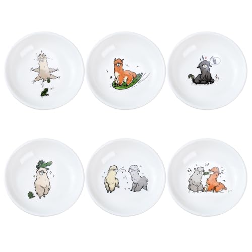 Bicuzat Niedliche Dessertteller mit Cartoon-Tieren, Keramik, Vorspeisenteller, Salatteller, Gewürzgeschirr, flache Teller, zum Servieren von Mittagessen, Käsesalat, Snacks, Alpaka, 8,9 cm, 4 Stück von Bicuzat