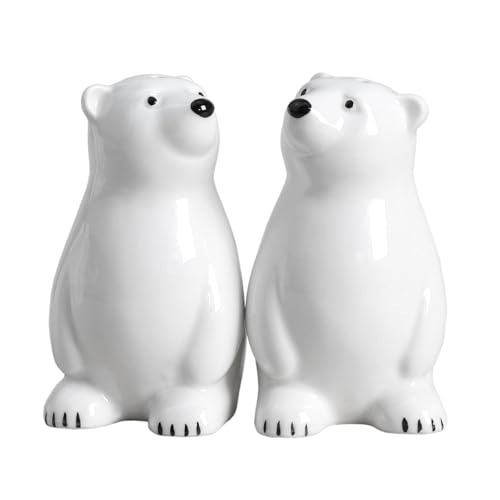 Bicuzat Salz- und Pfefferstreuer aus Keramik, Eisbären-Muster, handbemalt, 2-teiliges Set von Bicuzat