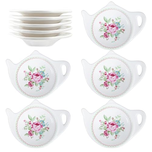 Bicuzat Teebeutelhalter mit Blumenmuster, Porzellan-Zubehör, Teekanne, Untersetzer, 10 cm, 10 Stück Bicuzat Teebeutelhalter mit Blumenmuster, Porzellan-Zubehör, Teekanne, Untersetzer, 10 cm, 10 Stück von Bicuzat
